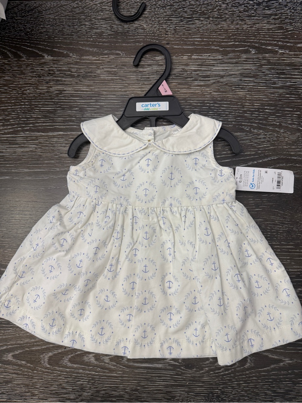 Carter's White Dress with Light Blue Anchor Print and Peter Pan Collar